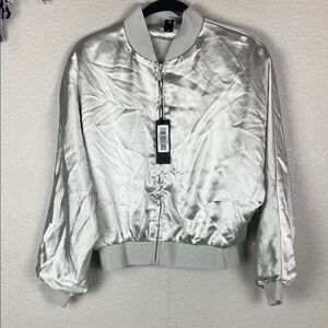 Savvi shiny silver bomber jacket